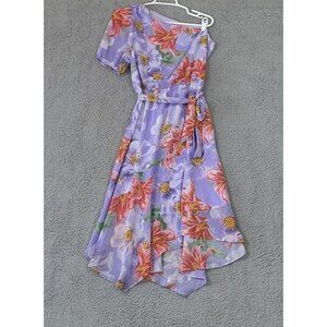 Julia Jordan Floral One Shoulder Midi Dress Asymmetic Hem Lilac Multi Size 6